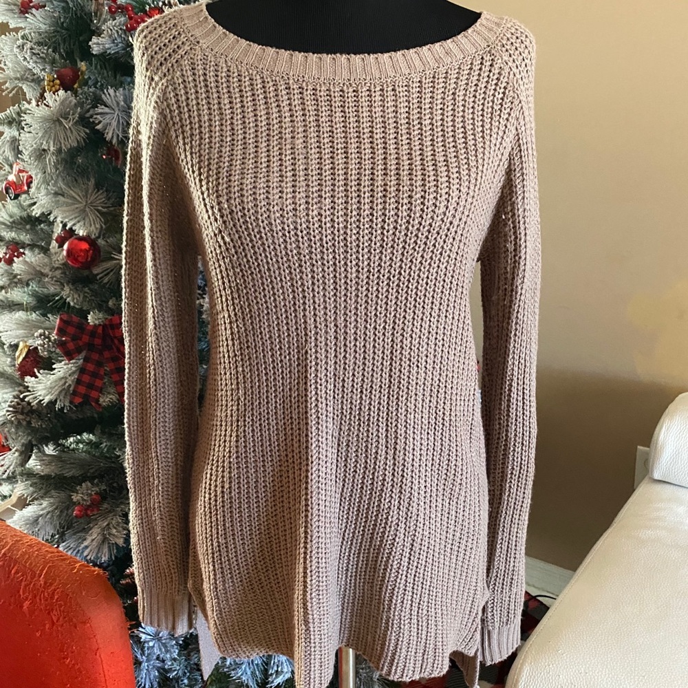Beige knit long sleeve dress